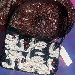 🦢NWT For Anthropologie White Swan beaded Fiona bag small
